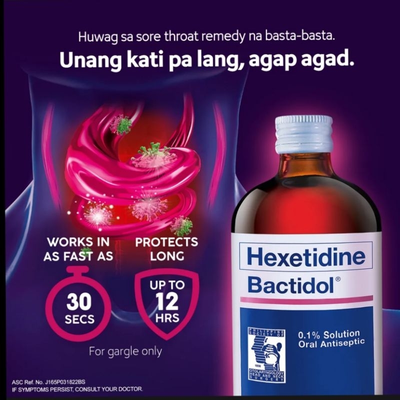 BACTIDOL B1T1 ORAL ANTISEPTIC GARGLE MOUTHWASH 30+30ML FOR SORE THROAT