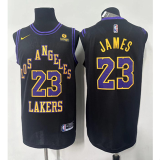 High Quality】2023-24 Men's New Original Lakers #23 LeBron James Jersey City  Edition Black Swingman Heat-pressed