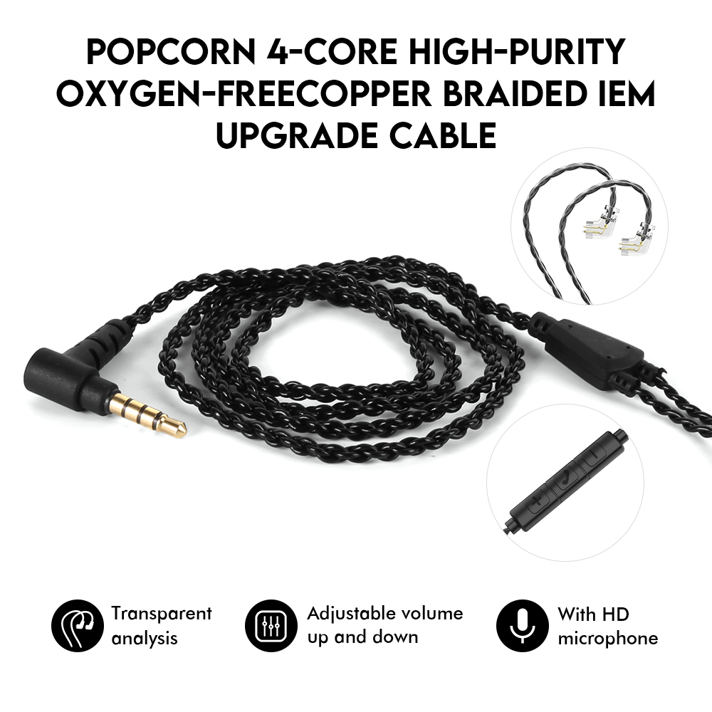 Popcorn Earphone Cable Microphone 3.5mm Plug Wire Replacement Upgrade ...