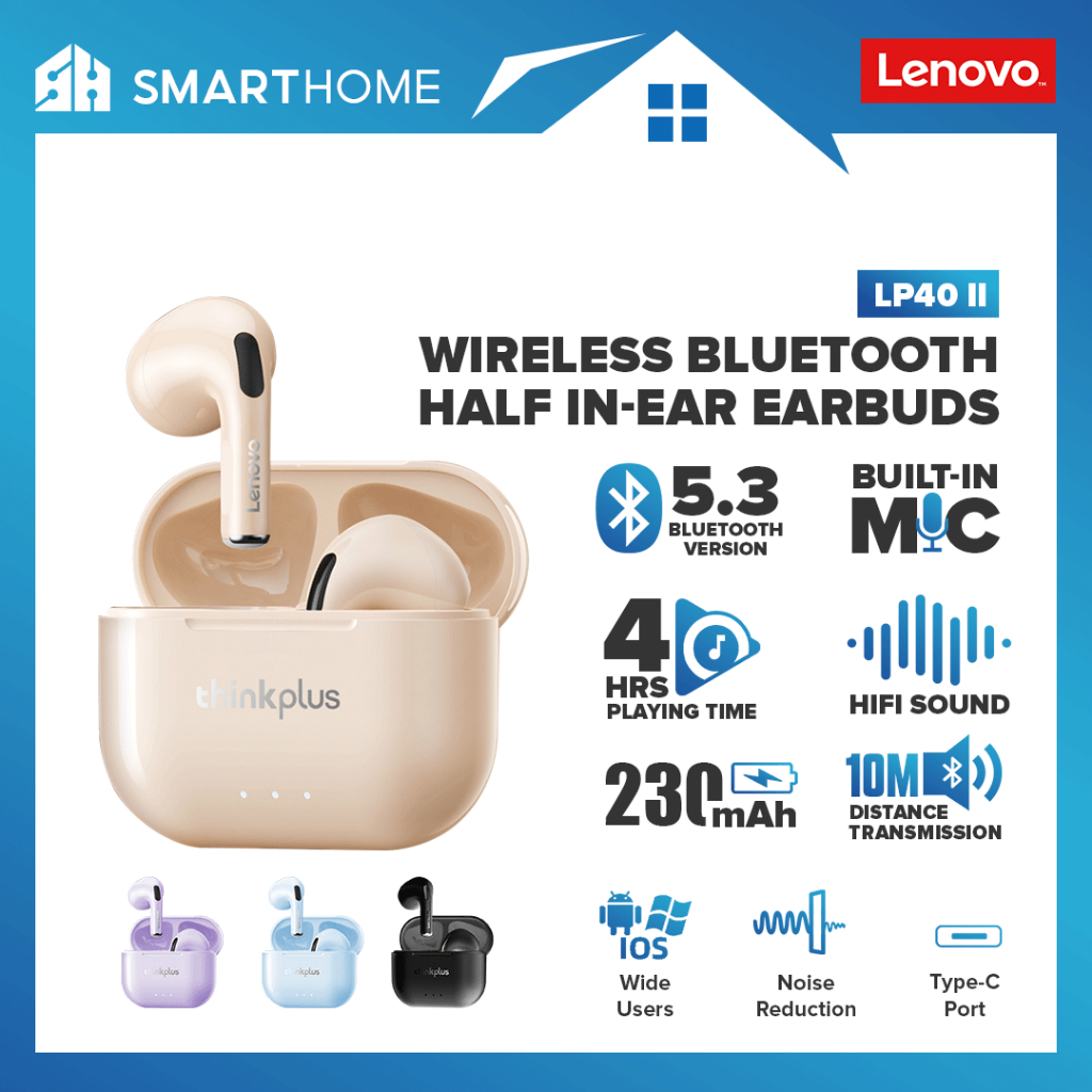 Lenovo Thinkplus LivePods LP40 II Semi-in-ear Earphones BT Headphones  True Wireless Earbuds