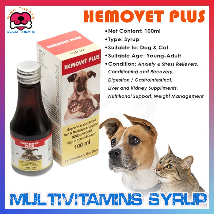 Hemovet Plus Iron & Multivitamins Syrup 100ml for Dogs & Cats Shopee
