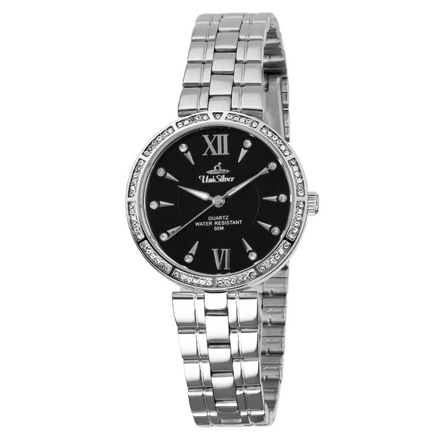 UniSilver TIME Women's Silver / Black Analog Stainless Steel KW4007 ...