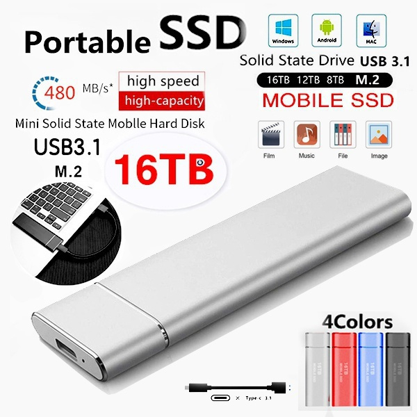 16TB External Hard Drives 2TB Mobile Solid State Drive USB 3.1 Data