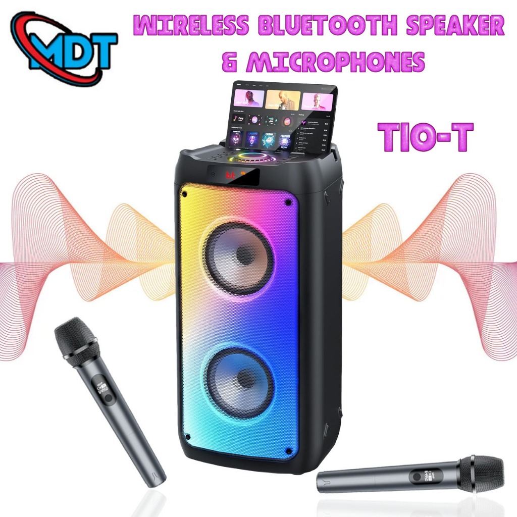 JYX T10-T Karaoke Speaker with 2 Wireless Microphones Portable ...