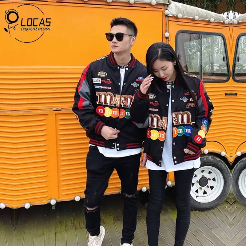 LOCAS Embroidered Jacket Fashion Unisex motorcycle Jacket M&M ...