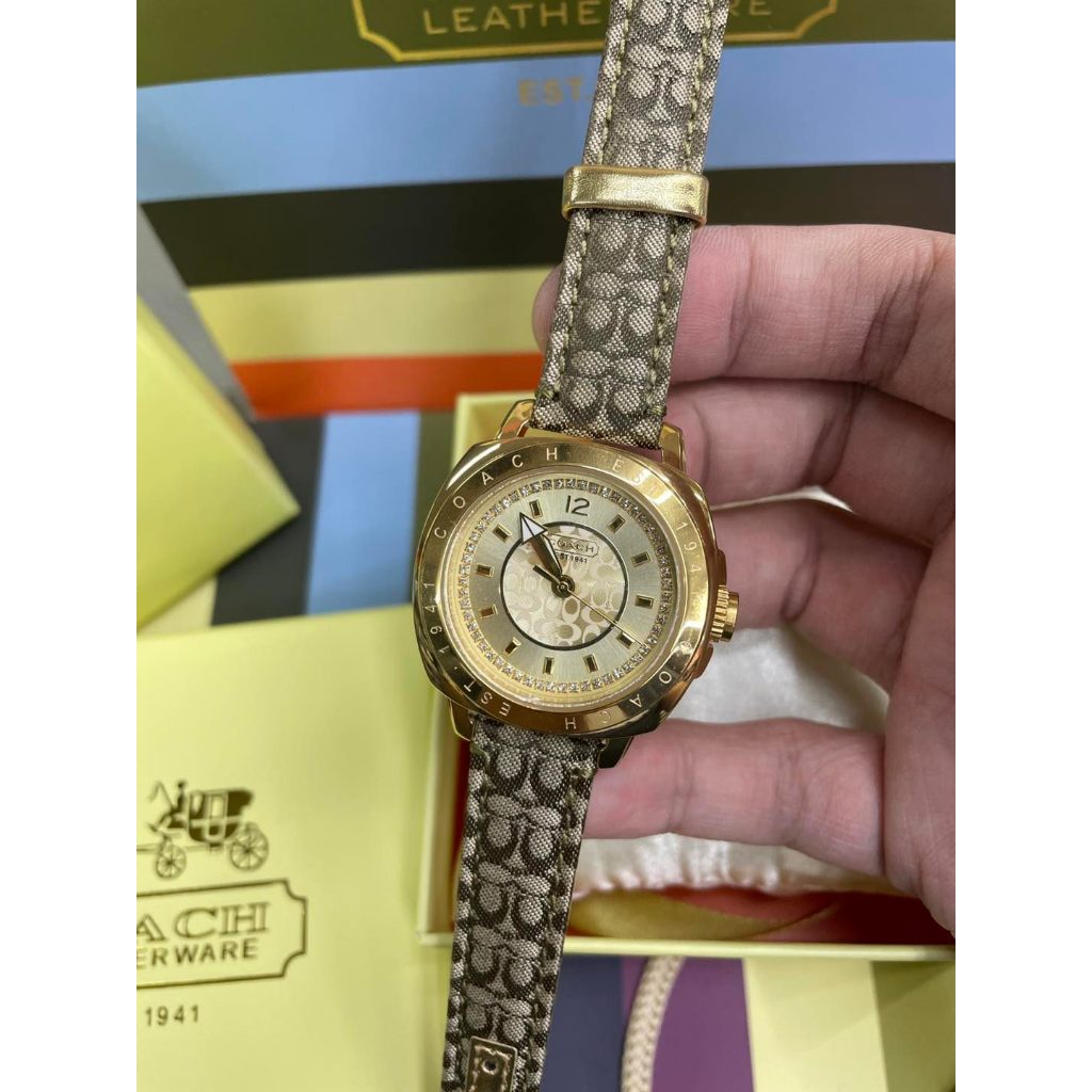 IONHAND COD Coach Leather 14501287 Gold Tone Ladies Watch