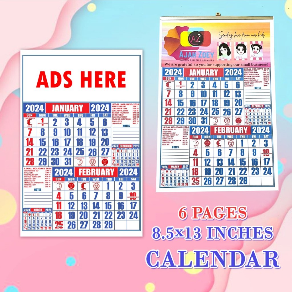 2024 Commercial Calendar 8.5 x13 inches COD Minimum of 10pcs per order