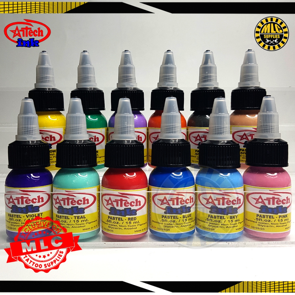 ARTECH Pastel Color Set (12pcs) 1/2 oz Tattoo Ink Permanent Pigment ...