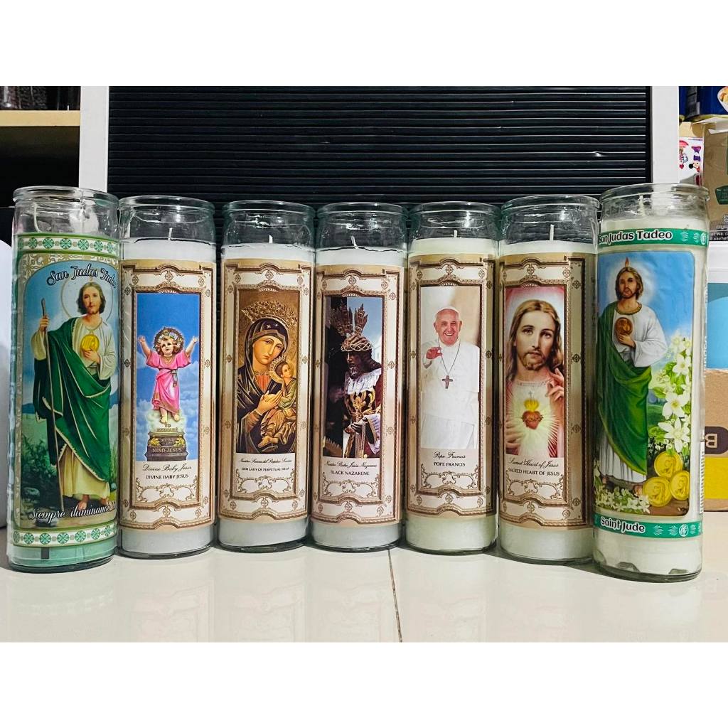 8 Inch Novena Yellow Prayer Glass Candles - 3 Pack Guyana