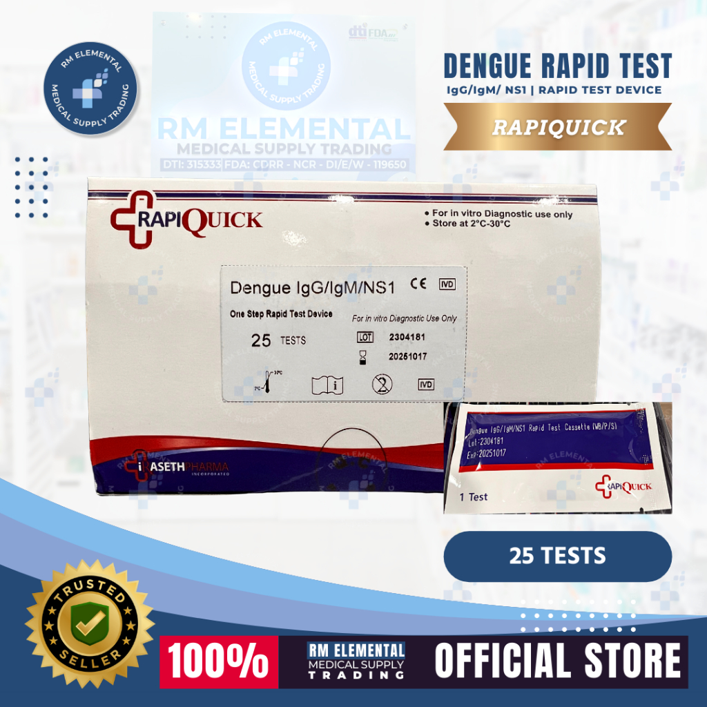 RAPIQUICK DENGUE DUO IgG/ IgM/ NS1 TEST DEVICE 25 tests Shopee