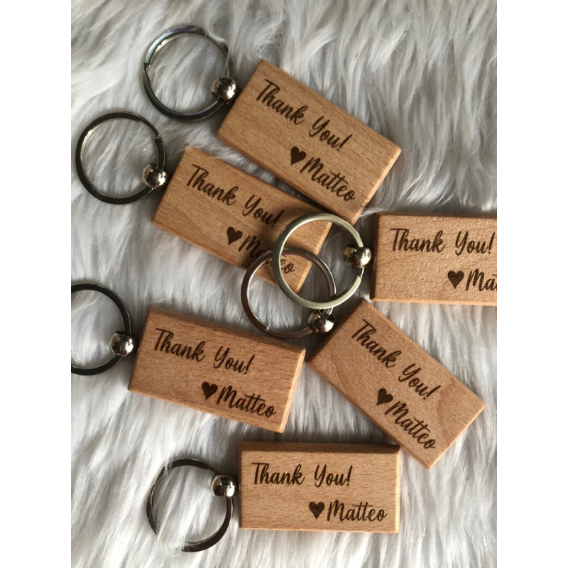 Personalized Rectangle Wooden Keychain Laser Engraved Beech Wood