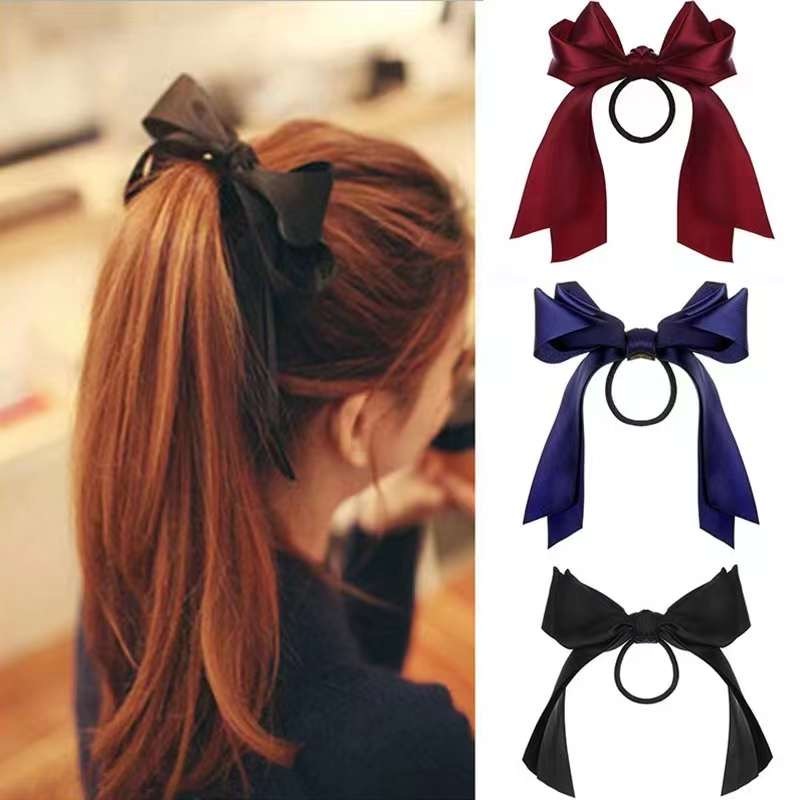 Korean Ribbon Bow Double Layer Satin Hair Tie Hair Band Shopee