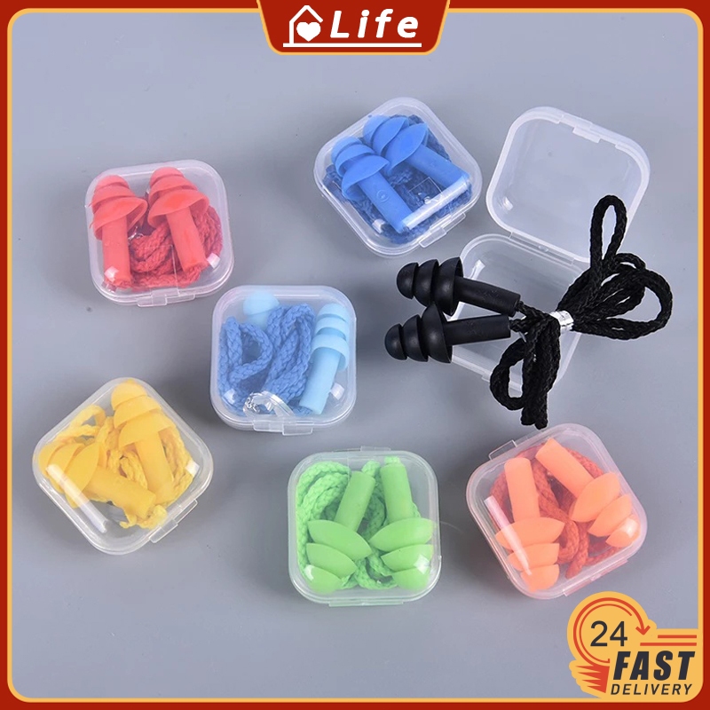1 Pair Soft Reusable Corded Ear Plugs with Carrying Case Waterproof