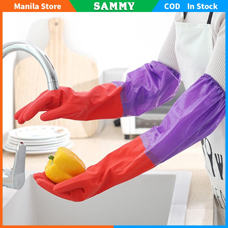 Padded Rubber Long Dishwashing Gloves Household Warm Waterproof Gloves