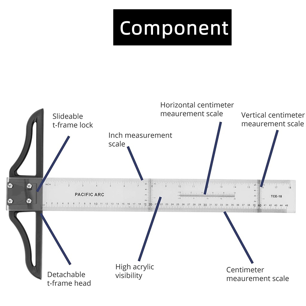 45/60/70/80cm Plastic T Square Acrylic Graduated Ruler Drafting ...