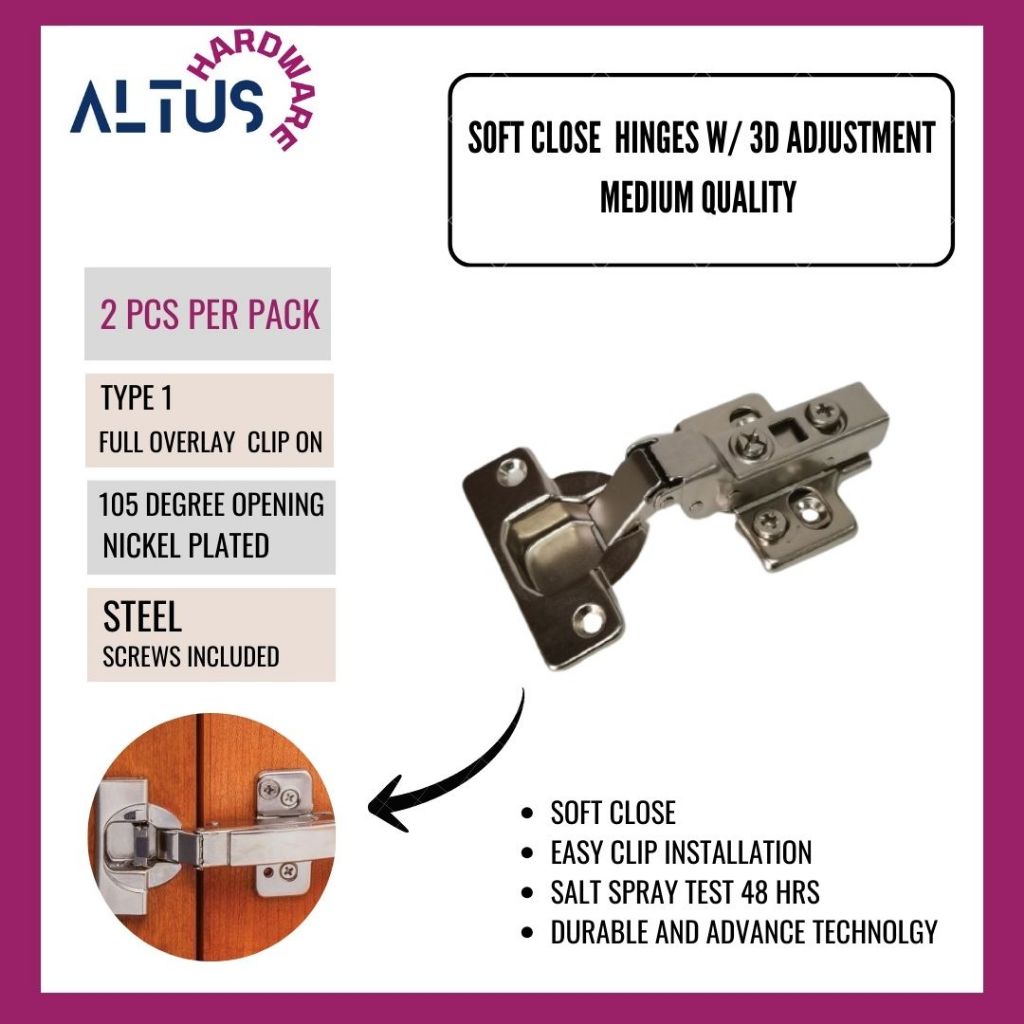 Soft Close Hinge with 3D Adjustment Medium Quality (CLIP ON TYPE