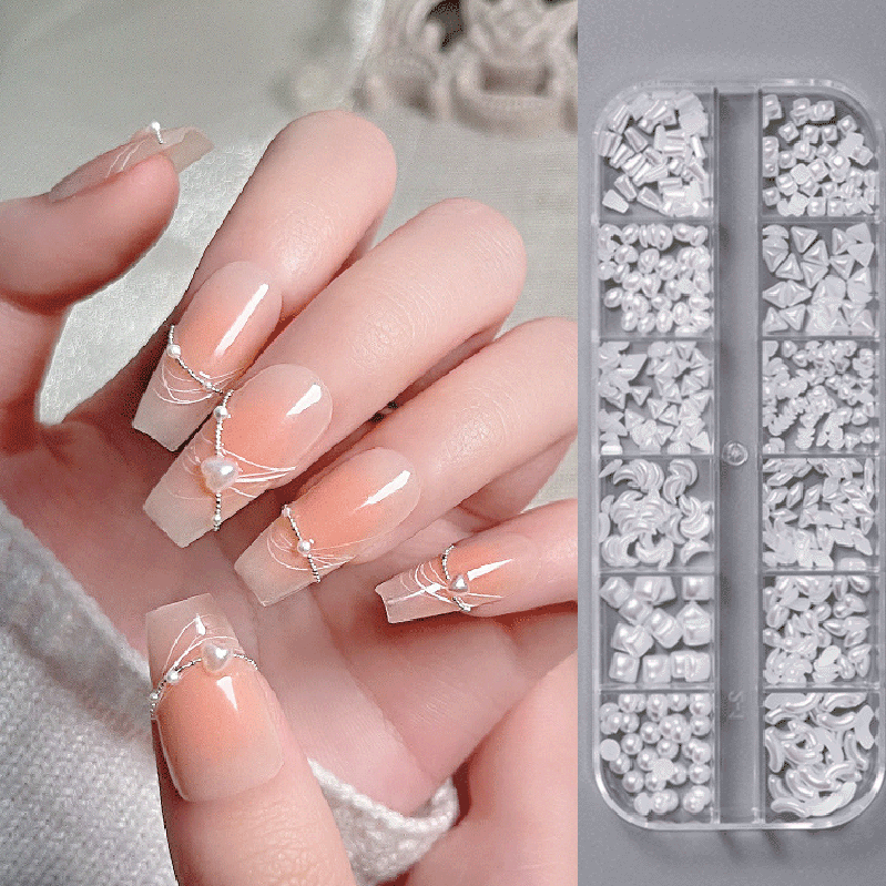 12 Grids 3d Nail Art Decorations Waterdrop Flower Moon Flatback Strass Stones Shiny Nail Jewels 