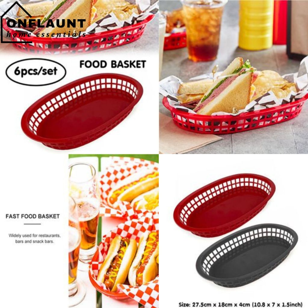 OnFlaunt 6pcs/Set Large Food Basket Plastic Serving Platter Fast Food