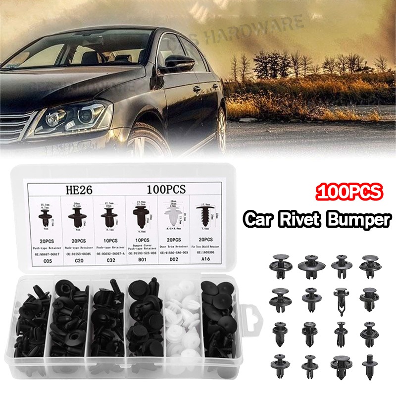 100pcs Auto Fastener Clip Car Body Push Retainer Pin Rivet Bumper Door ...