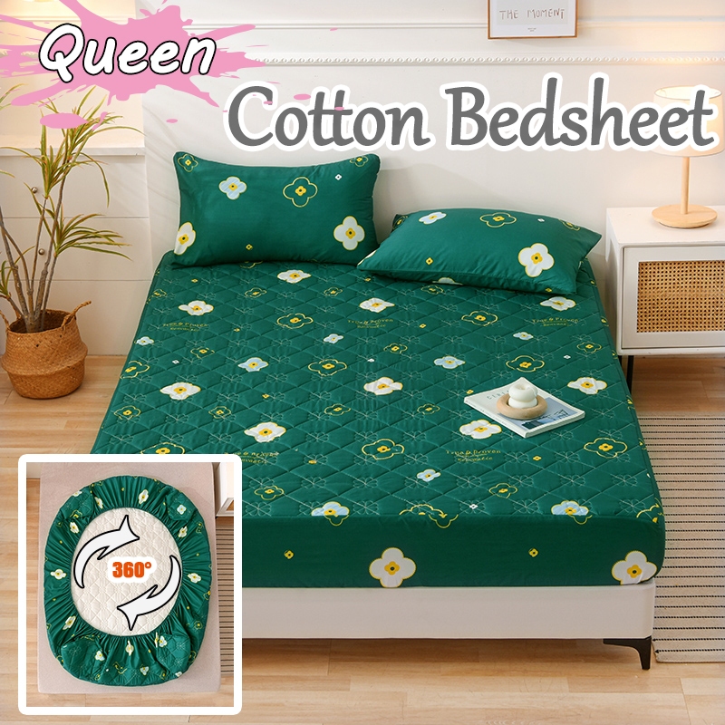 Cotton Fitted Bedsheet Mattress Protector Nonslip Fully Garterized