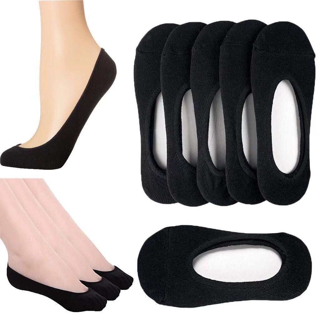 Biofresh Ladies Skintone/Black Footsocks/Freesize/Cotton/with Heel Gel