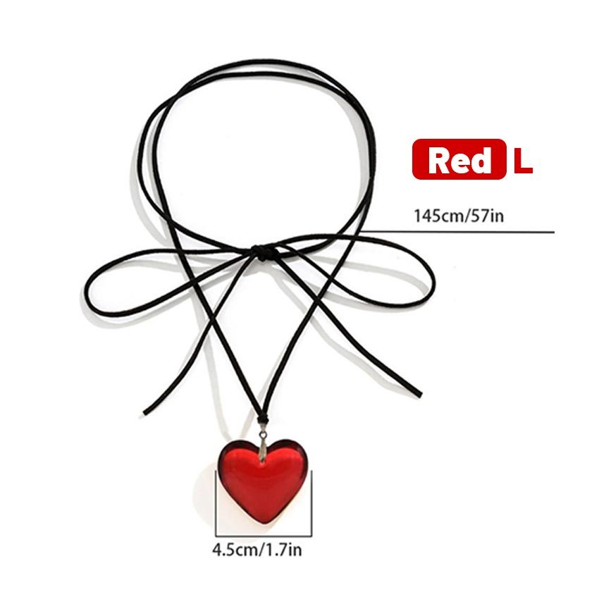 GEEBON Love Heart Necklace Red Heart Pendant Necklace Adjustable Rope