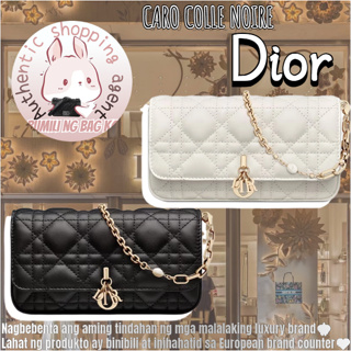 Dior Caro Colle Noire Clutch with Chain Black Cannage Lambskin