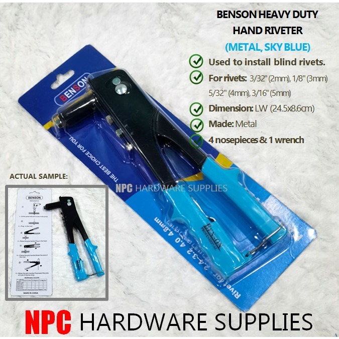 HEAVY DUTY Hand Riveter for Blind Rivet Nosepiece Wrench Benson Metal ...