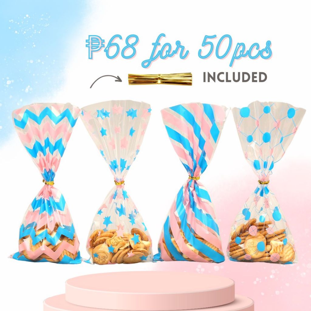 FP1710 (50PCS) 12X27 CM Elegant Pink Blue Plastic Goodie Bags Tail