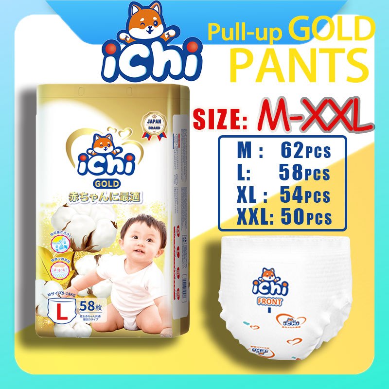 ICHI Diaper for Baby Pull Up pants GOLD Pants 50pcs M/L/XL/XXL 4 Size