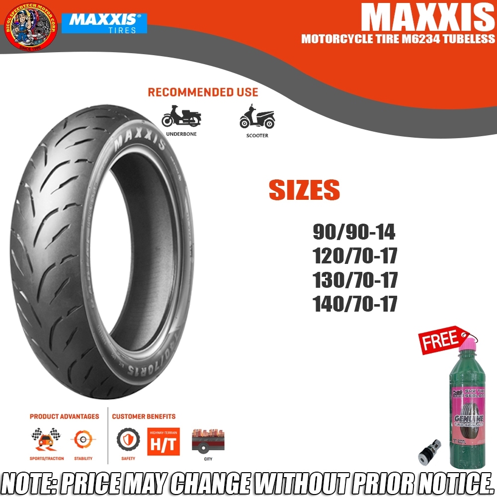 MAXXIS MOTORCYCLE TIRE M6234 TUBELESS (1 FREE TIRE SEALANT & PITO FOR