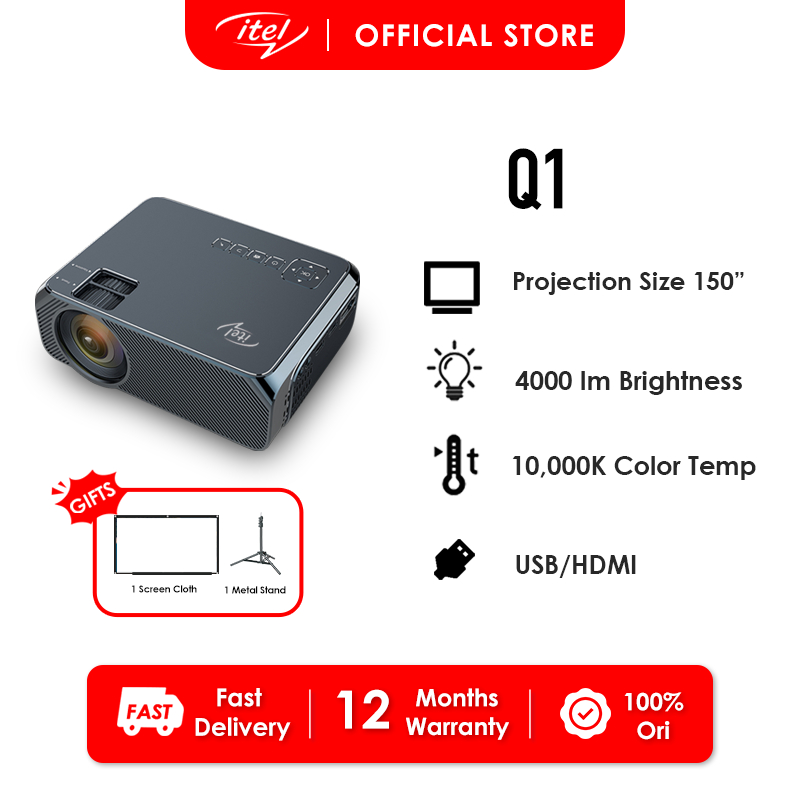 itel Projector Cinema TV Q1 720P USB/HDMI 150" Portable Mini Home LED