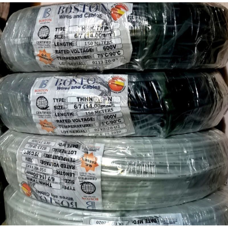 PER ROLL (Boston original #6/7 thhn/thwn electric wire 150m) | Shopee ...