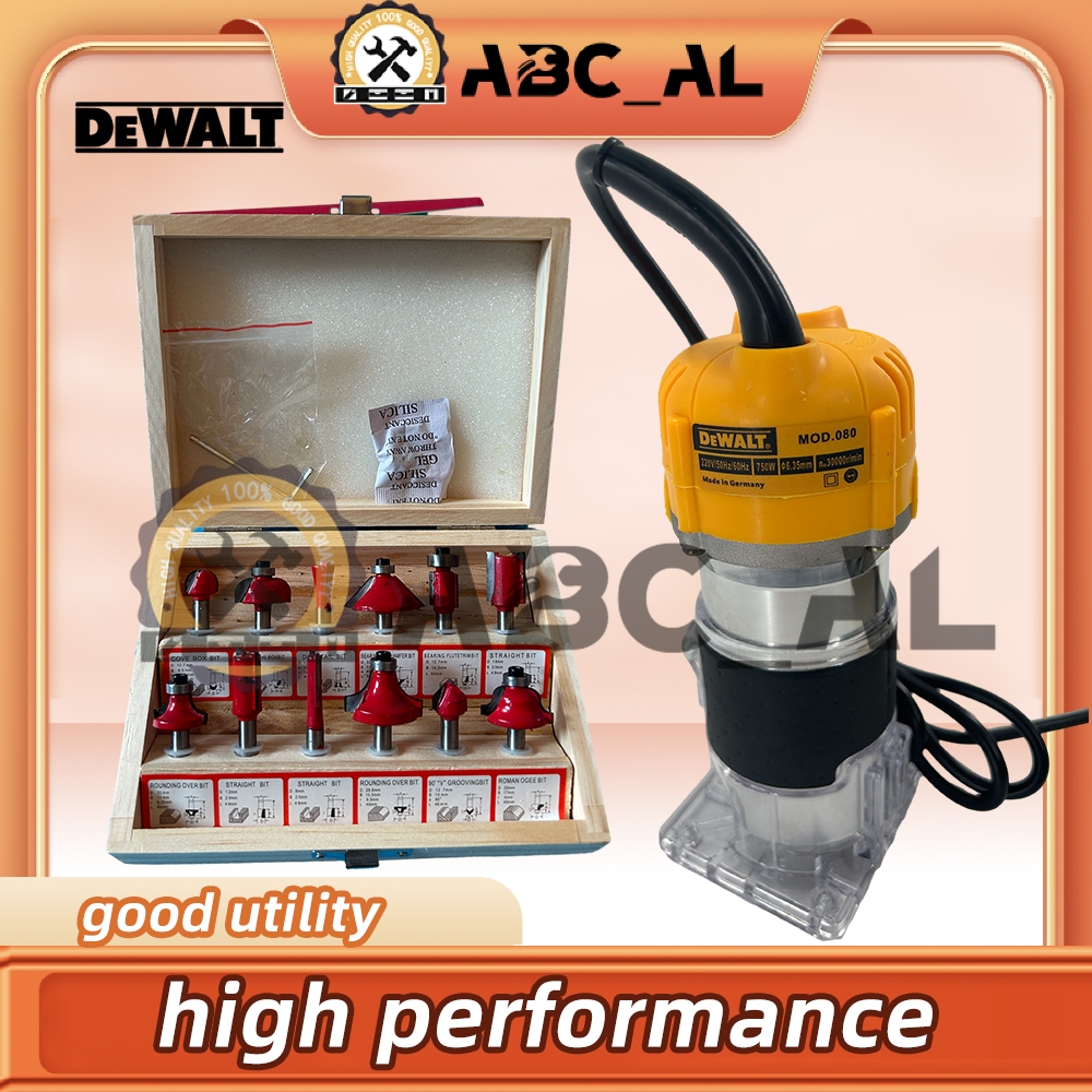 DeWALT Palm wood Router with 12pcs set Bits Trimmer 750W Professional Power tools Shopee Philippines