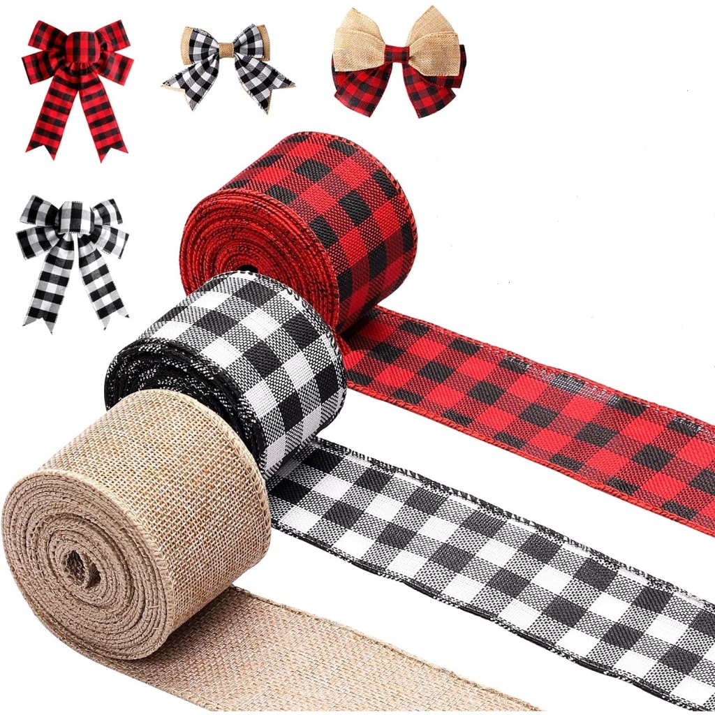 Christmas & Party Ribbon Buffalo Plaid Designs (Black & White, Black ...