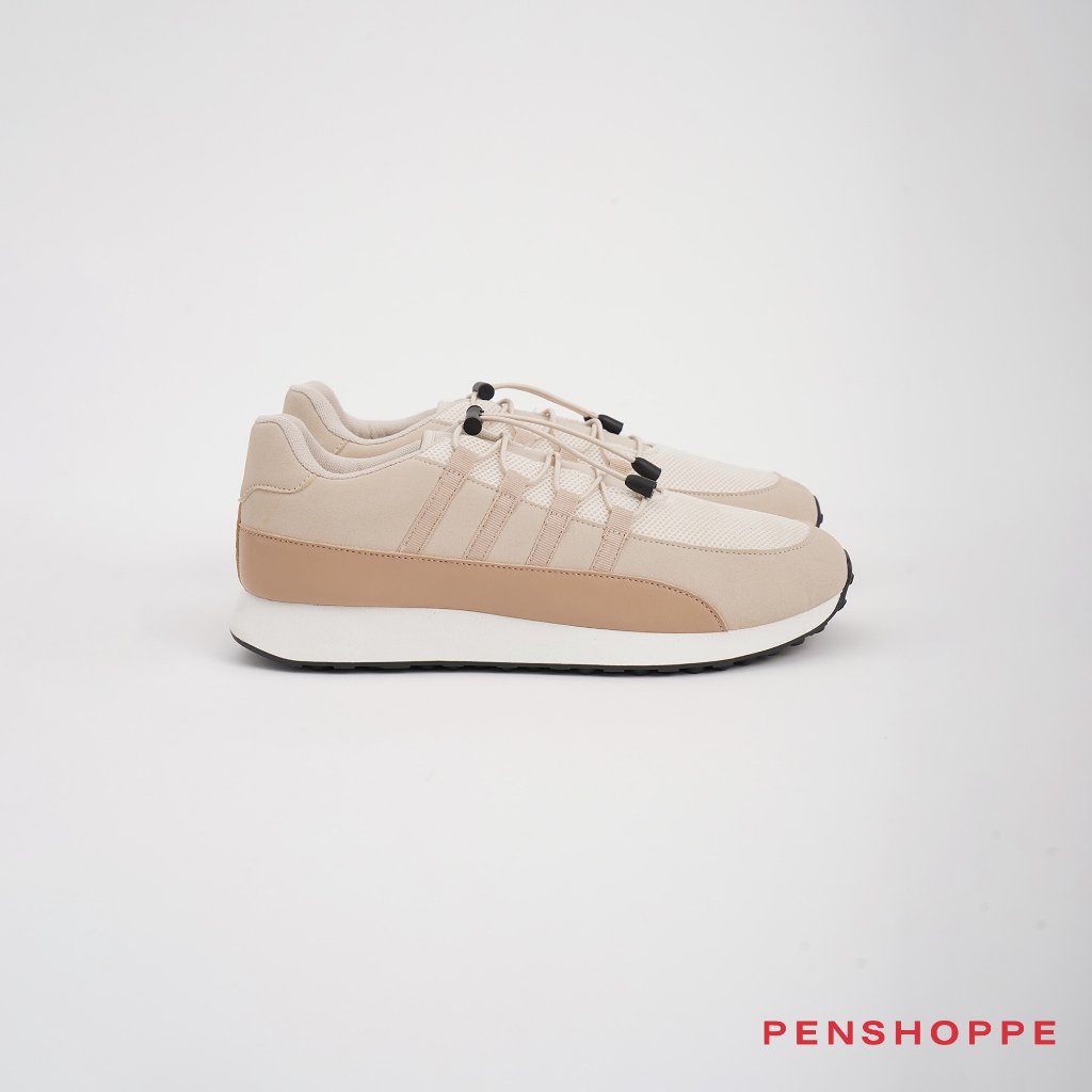 Penshoppe Lace-Up Runners Rubber Shoes For Men (Beige) | Shopee Philippines