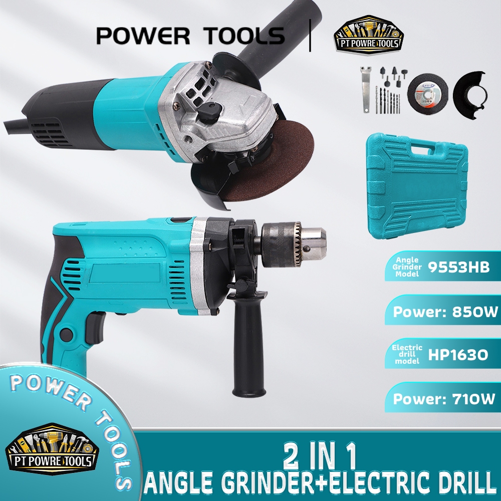 High Power Hp1630 Impact Drill 9553hn Angle Grinder Set Electric Drill Barena Power Tool Box