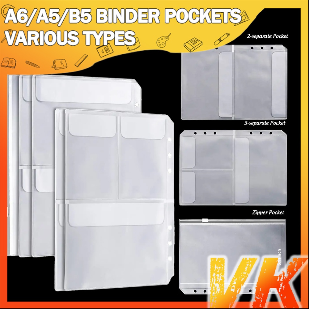 VK Transparent A5 A6 B5 Ring Binder Pockets Zip Envelope PVC Pouch ...