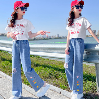 Pants for Kids 10 to 12 Girls Hearts Design Slim Fit Wide-Leg Maong Pants  for Teens Girls Denim Pants for Kids Girl Baggy Pants for Teen Girls Jeans  for 12 Years Old