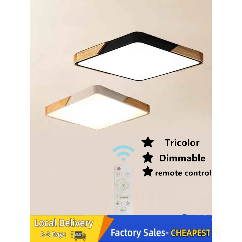 Remote control dimming tricolor iron art+wood ceiling light Modern