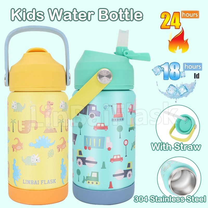 LinBai Flask Kids Cartoon Bottle with Straw 350ml BPA Free Stainless ...