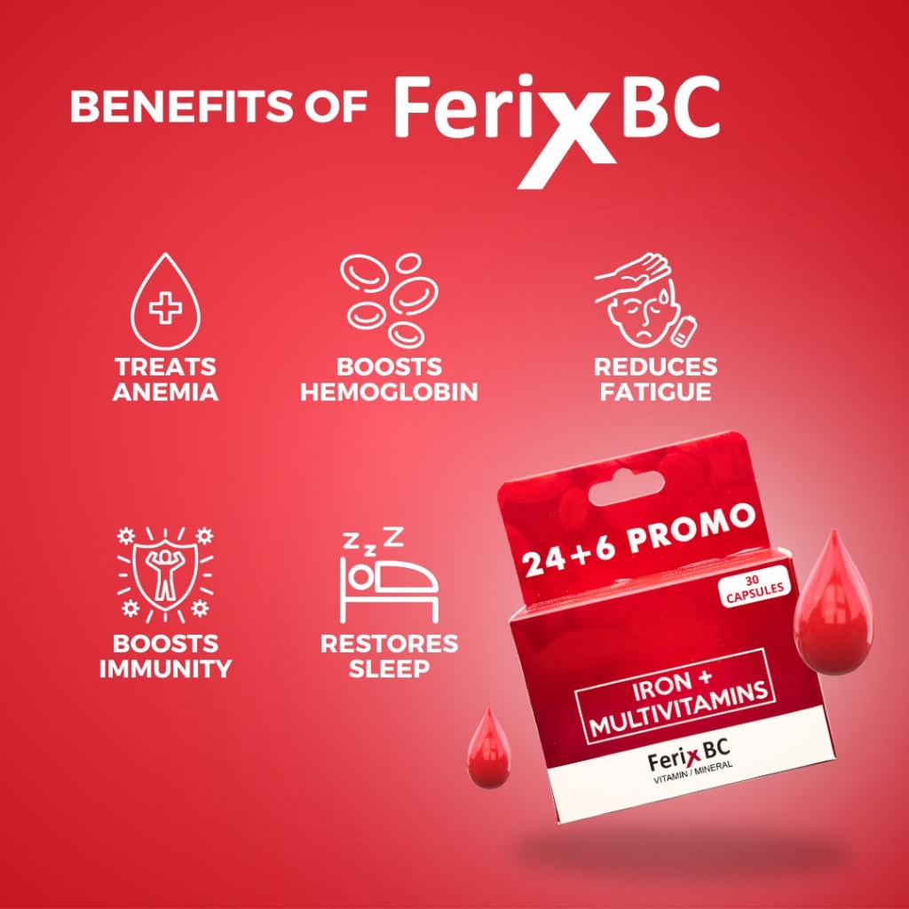 Ferix BC - Iron plus Multivitamins 24+6 Promo Capsules for Iron ...