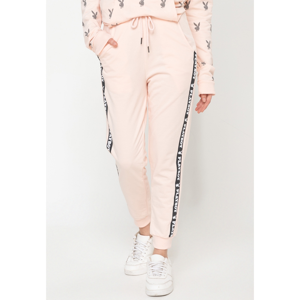 Playboy Ladies Pink PB Side Taping Logo Jogger Pants Shopee Philippines