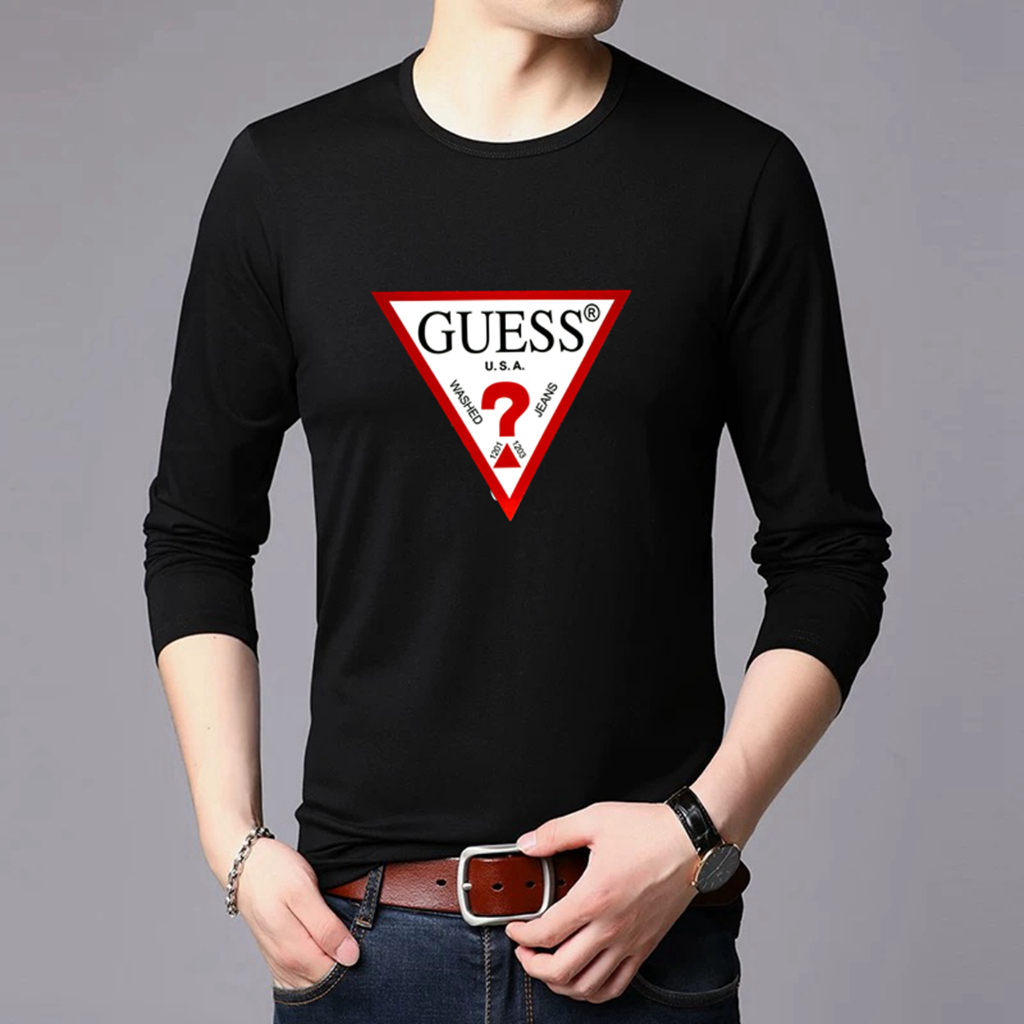 Zero New Style Cotton Long Sleeves T shirt GUESS Graphic Print White Black Color Round Neck Men