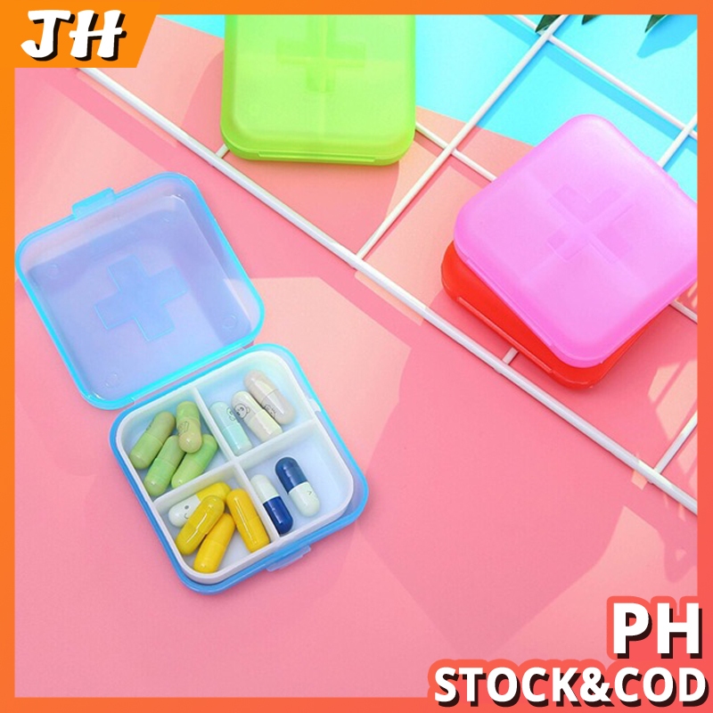 Portable 4 Slot Medicine Case Plastic Pill Box Colorful Drug Dispenser ...