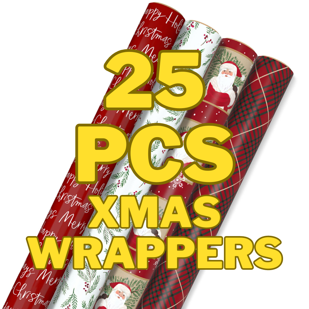 25 pieces christmas gift wrappers glossy 1 roll xmas wrapper makapal ...