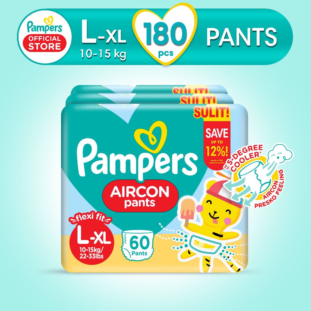 Pampers Aircon Pants Diapers Large 60s x 3 packs (180 pcs) | Shopee ...