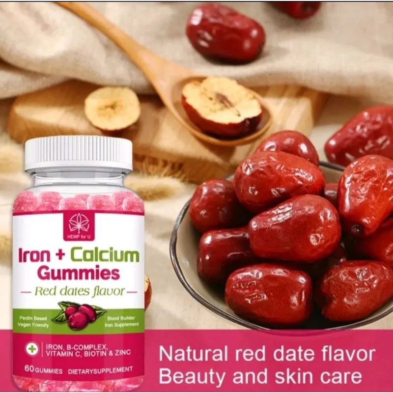 Iron+Calcuim Biotin + Zinc Gummies Red Dates Flavor 60 gummies Shopee