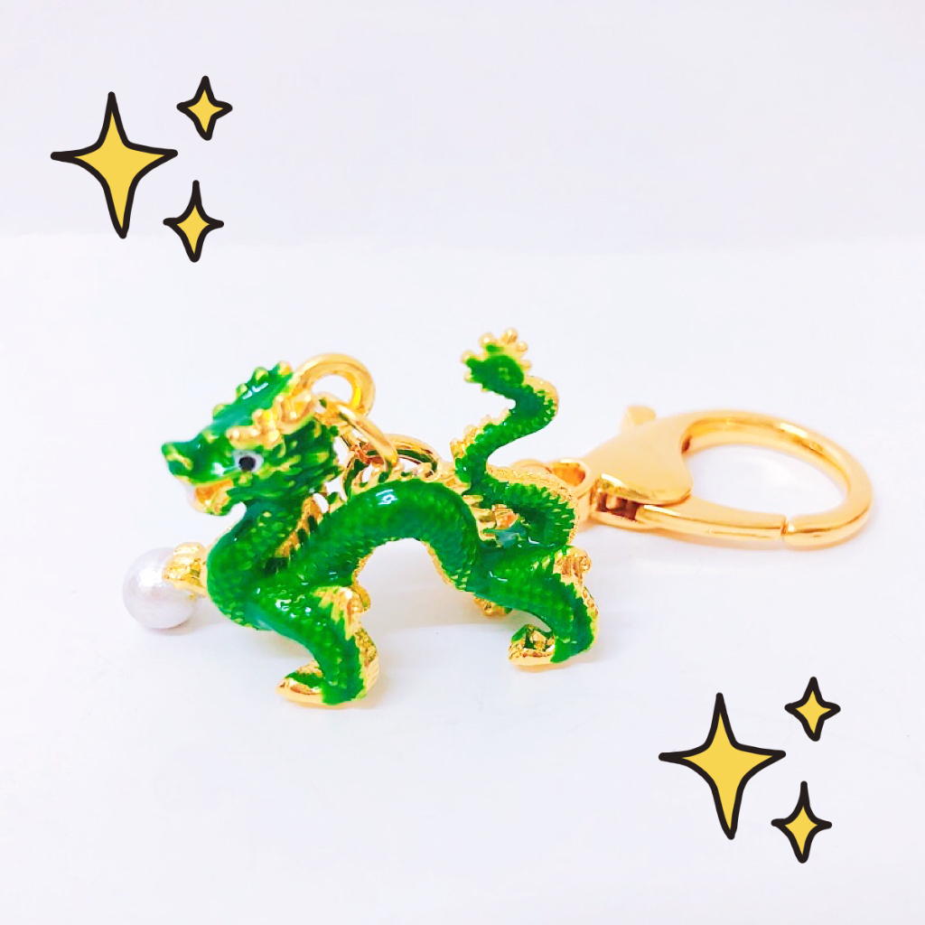 New 2024 Dragon Year Green Dragon Treads White Pearl Keychain Backpack ...