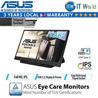 ASUS ZenScreen 15.6” 1080P Portable Monitor (MB166B)-Full HD,IPS, USB3.2,  Anti-glare surface, USB-powered, Flicker Free, Blue Light Filter, Tripod